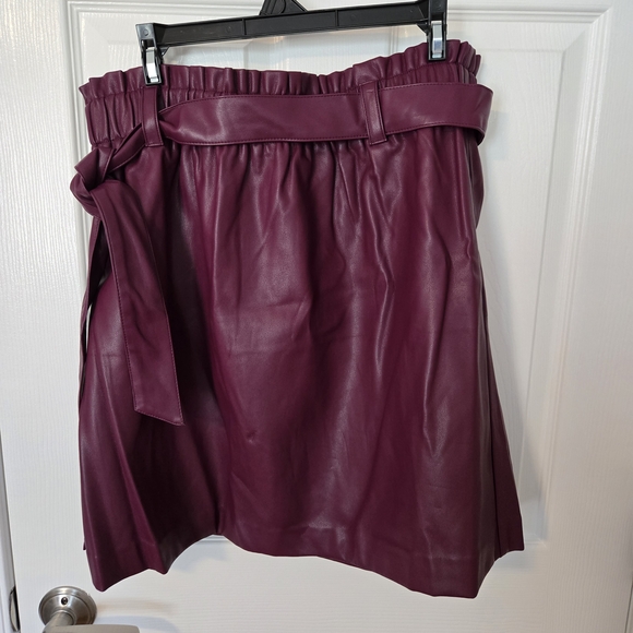 LOFT Dresses & Skirts - LOFT Faux Leather A-Line Skirt in Deep Plum with Self-Tie Belt